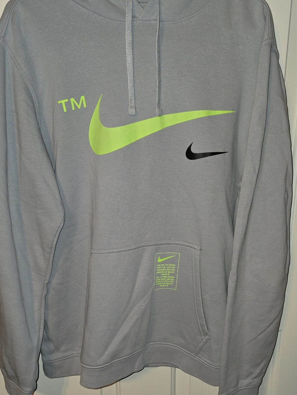 Nike Light Gray Hoodie with Neon Lime and Black Swooshes